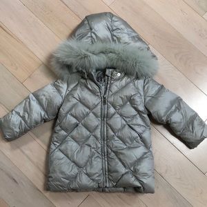Add down girls genuine fur down silver hooded coat